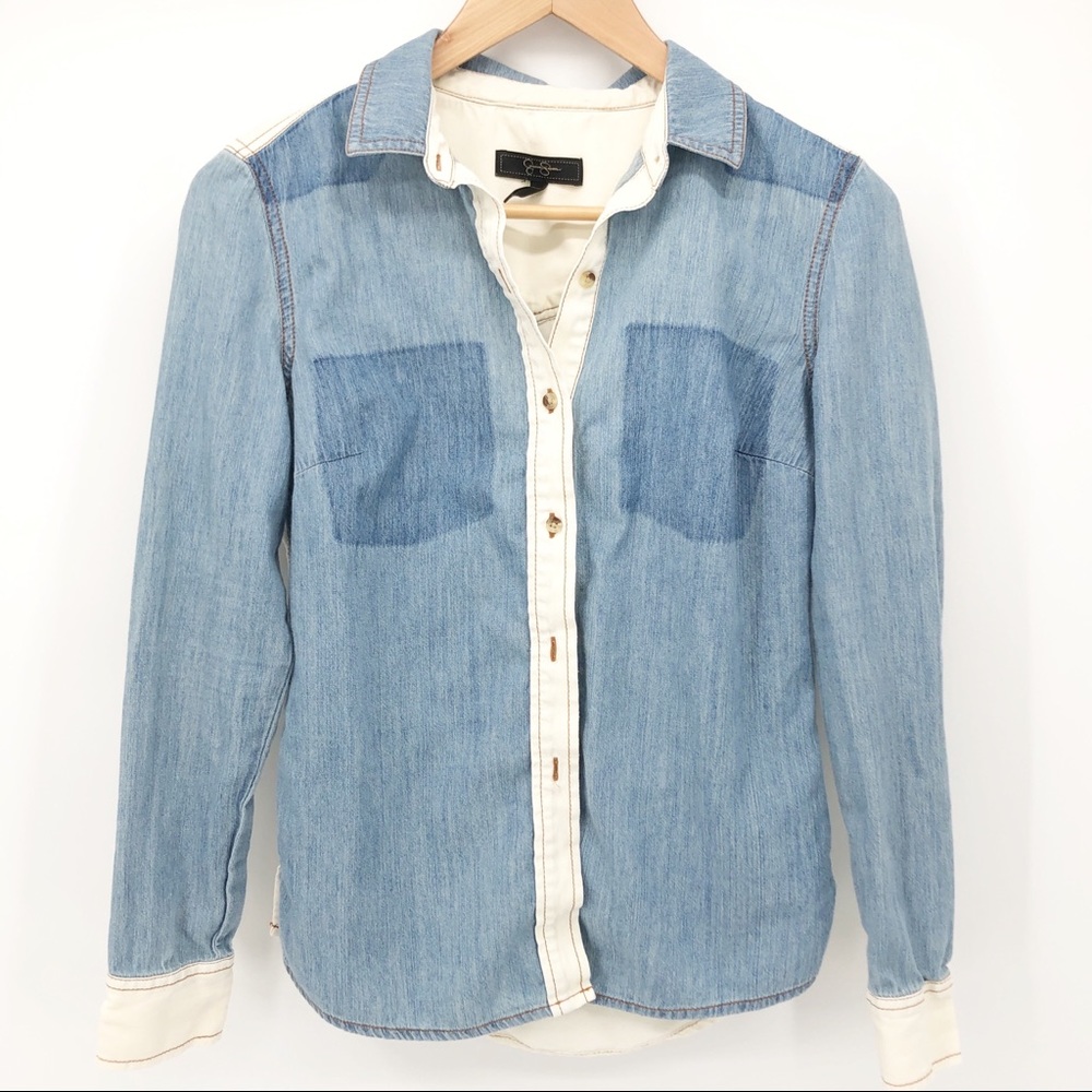 Jessica Simpson Morning Glory Soft Denim Top S-S - Picture 2 of 8
